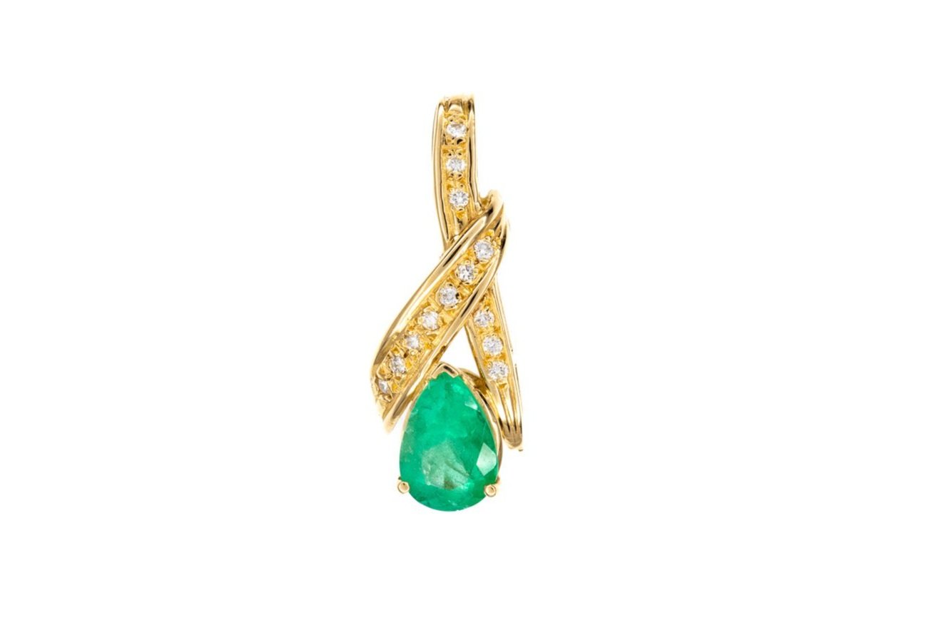 (T)Yellow Gold Diamond Emerald Drop Slider Pendant