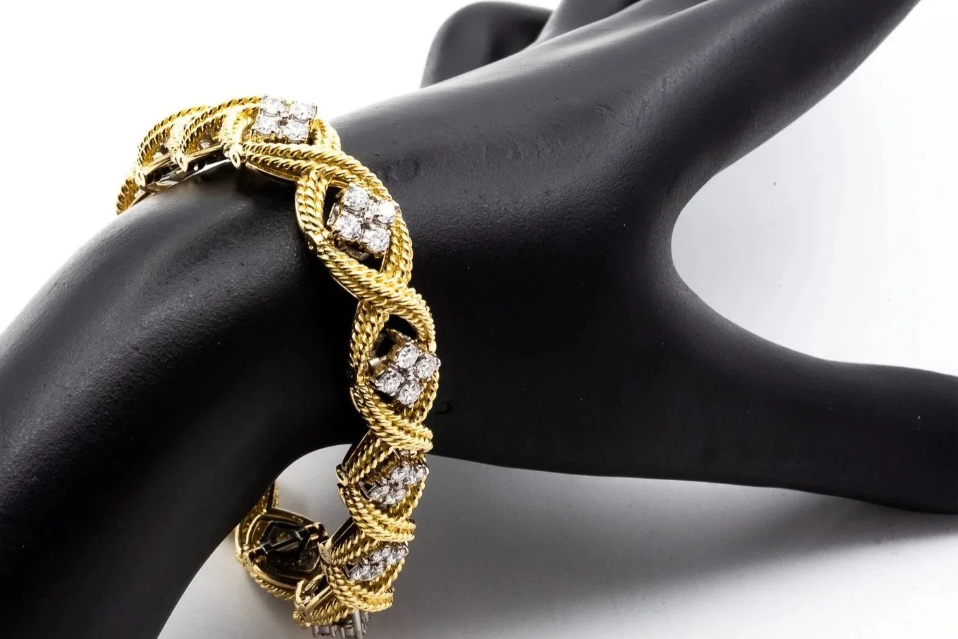 (W)White Yellow Gold Round Brilliant Cut Diamond Tennis Bracelet