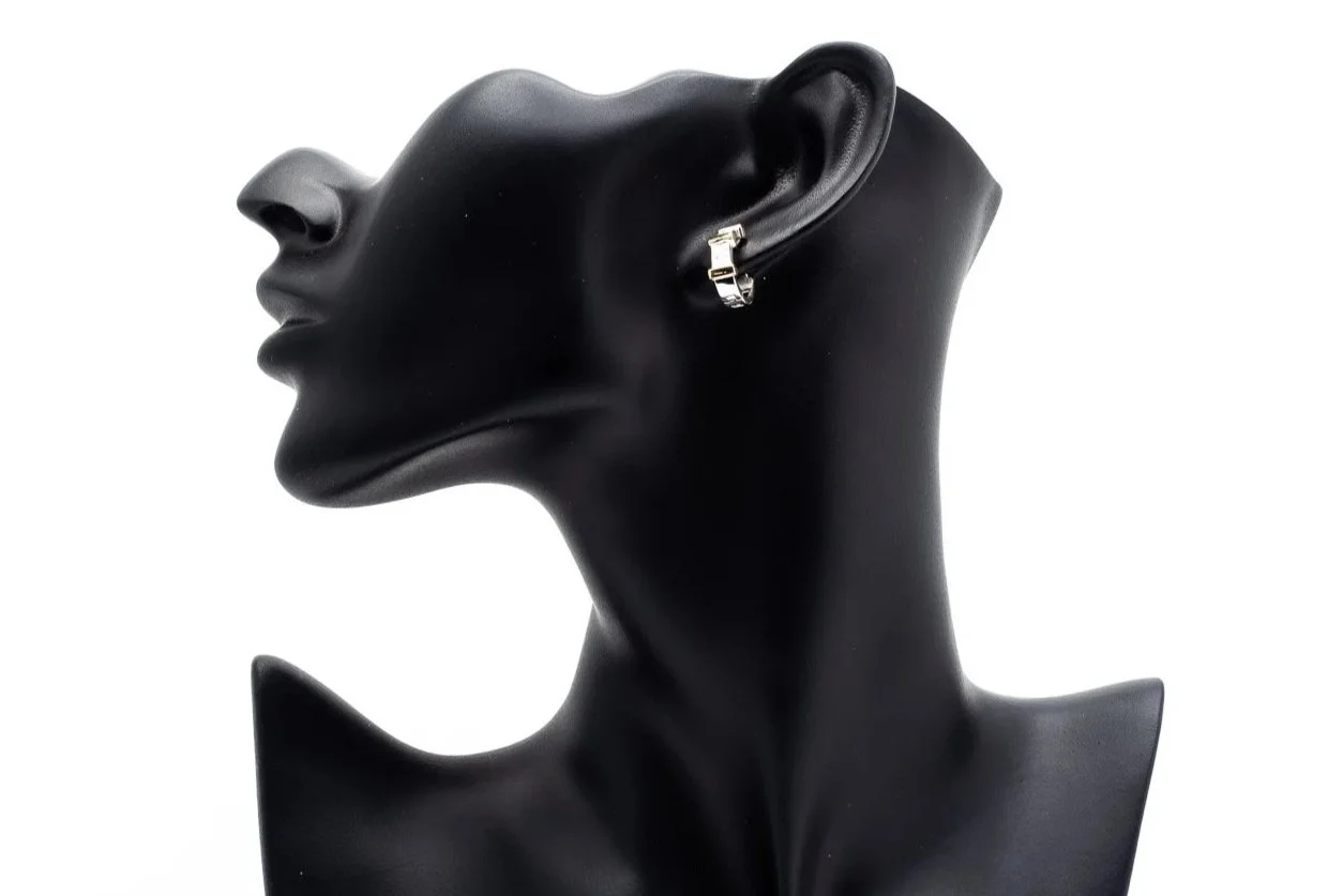 (S)White Yellow Gold Princess Cut Diamond Hoop Stud Earrings