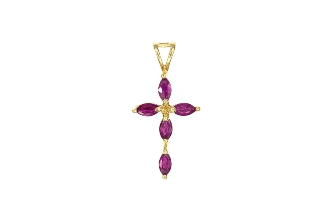 (T)Yellow Gold Ruby Cross Pendant