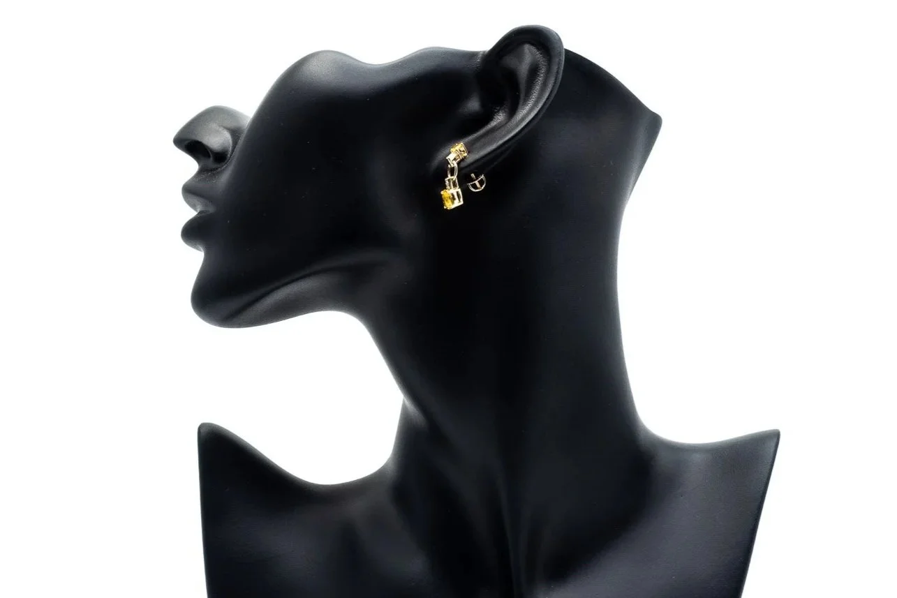 (S)Yellow Gold Diamond Yellow Sapphire Drop Dangle Stud Earrings