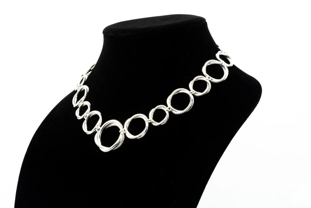 (S)Sterling Silver David Yurman Graduated Designer Necklace