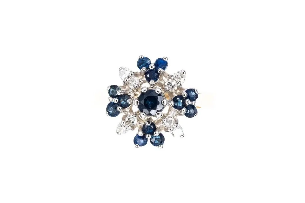 (T)Yellow White Gold Diamond Sapphire Gemstone Cluster Ring