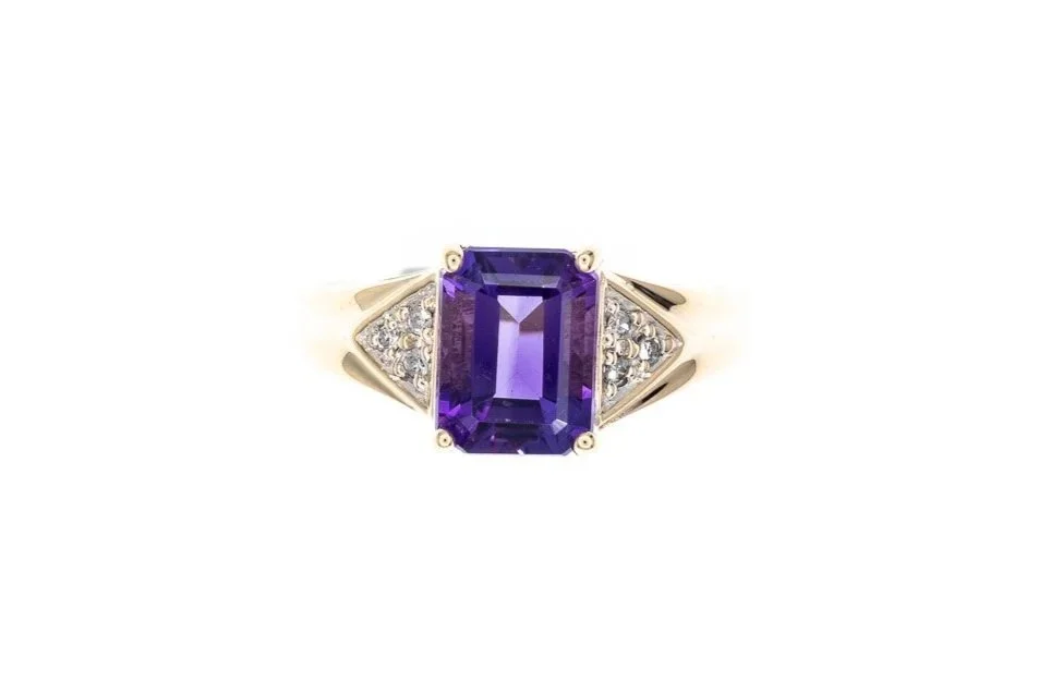 (T)Yellow Gold Diamond Amethyst Gemstone Ring