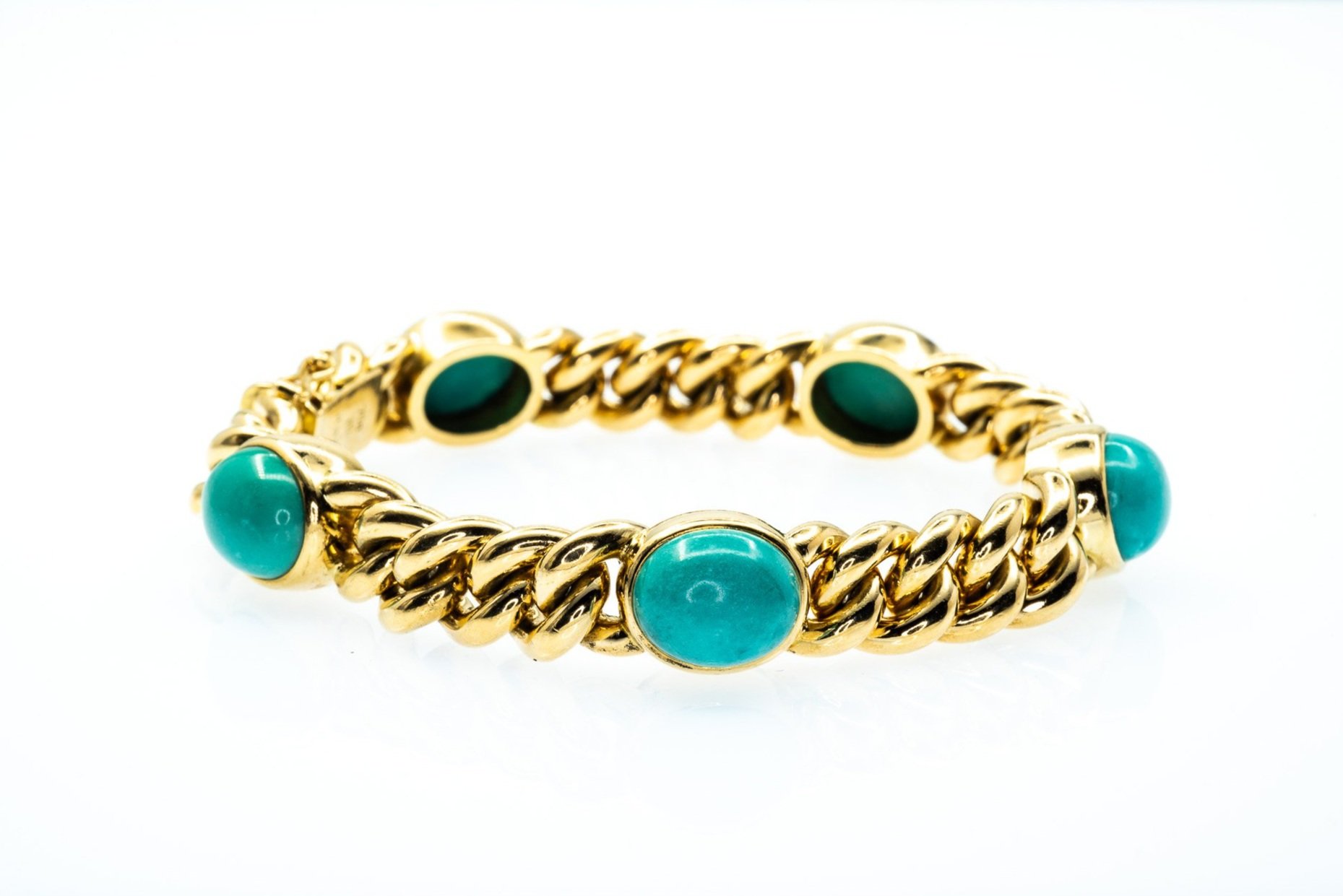 (F)Yellow Gold Turquoise Curb Link Bracelet