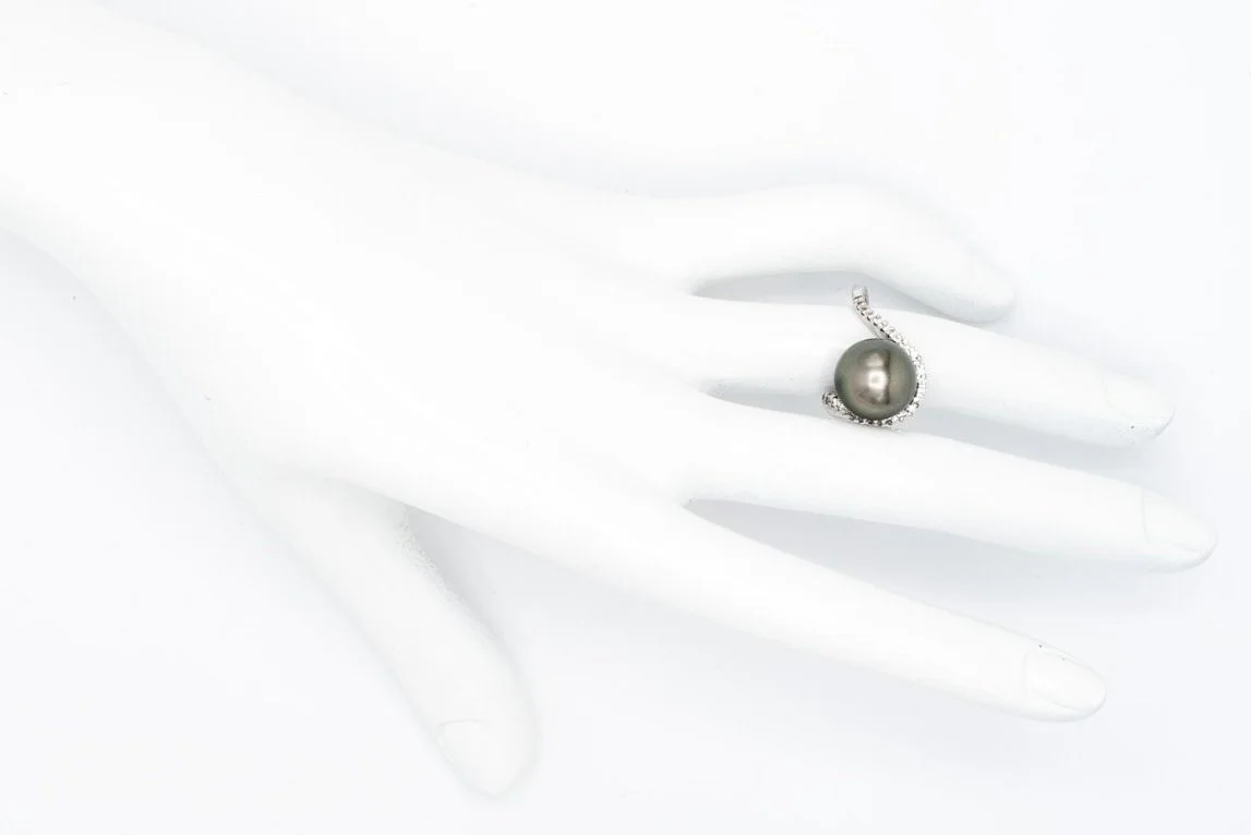 (H)White Gold Tahitian Cultured Pearl Gemstone Ring