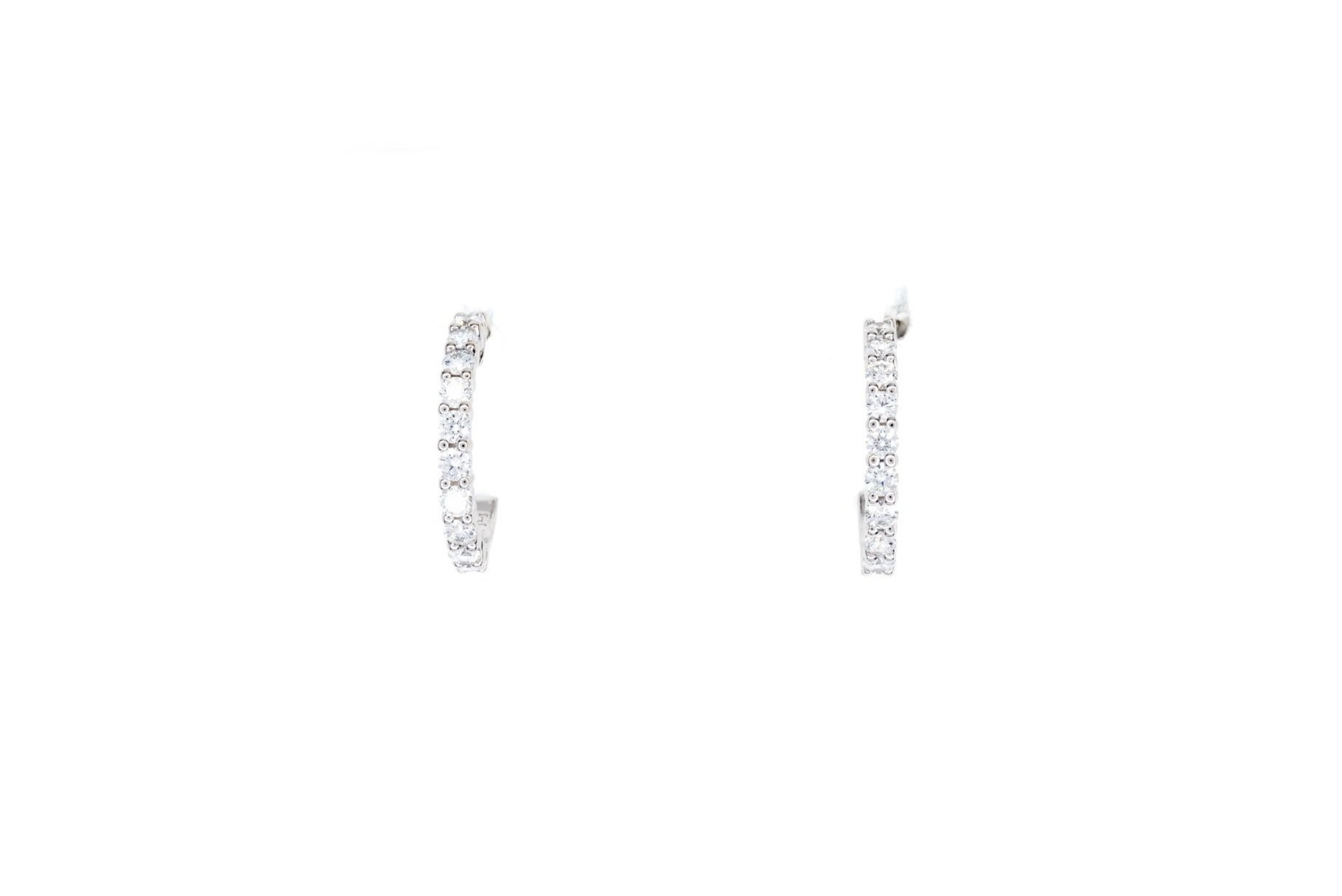 (T)White Gold Round Brilliant Cut Diamond Hoop Stud Earrings