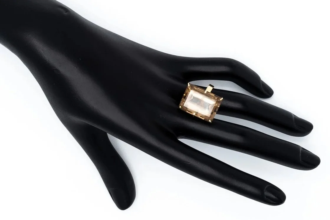 (H)Yellow Gold Solitaire Smoky Quartz Gemstone Ring