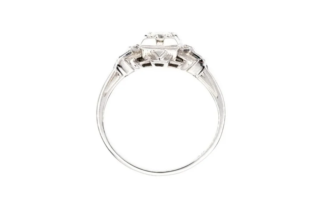 (F)White Gold Old European Cut Antique Art Deco Multi Diamond Ring