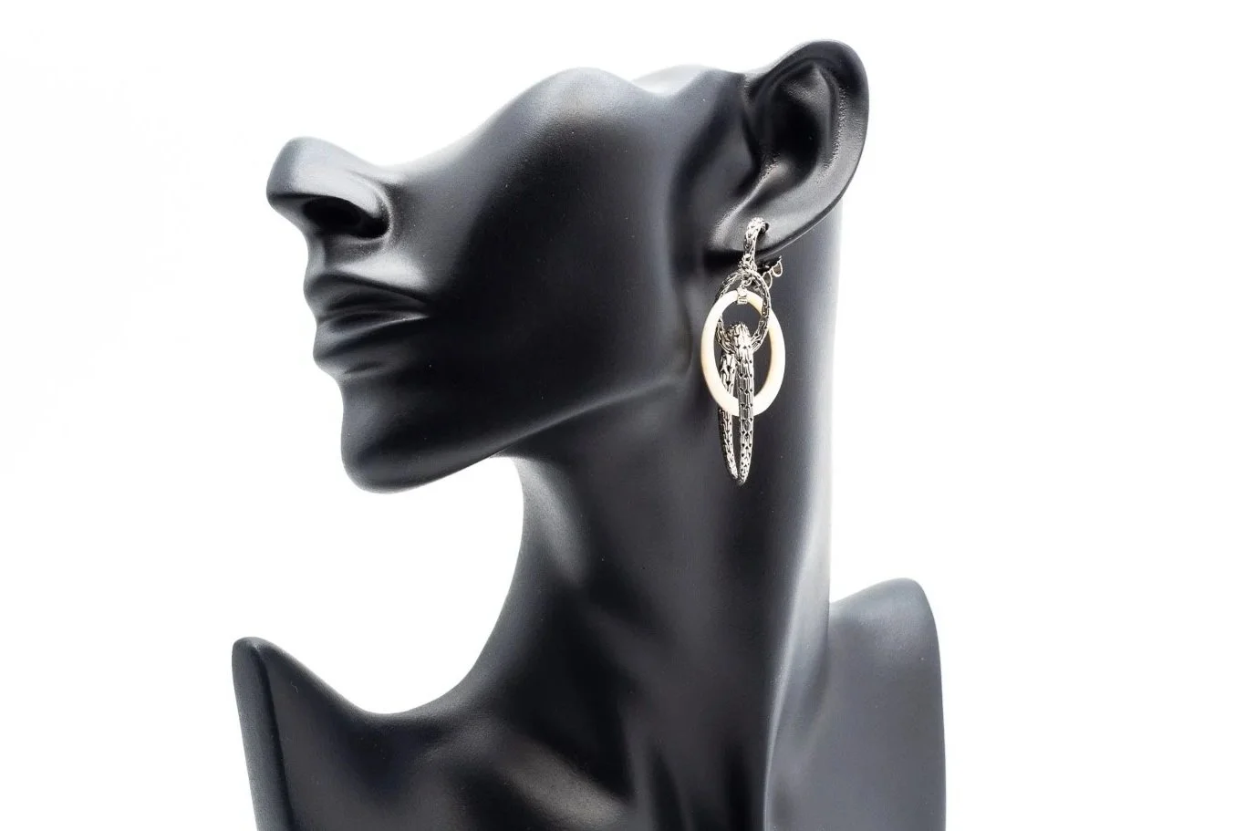 (F)Sterling Silver White Agate Drop Dangle John Hardy Stud Earrings