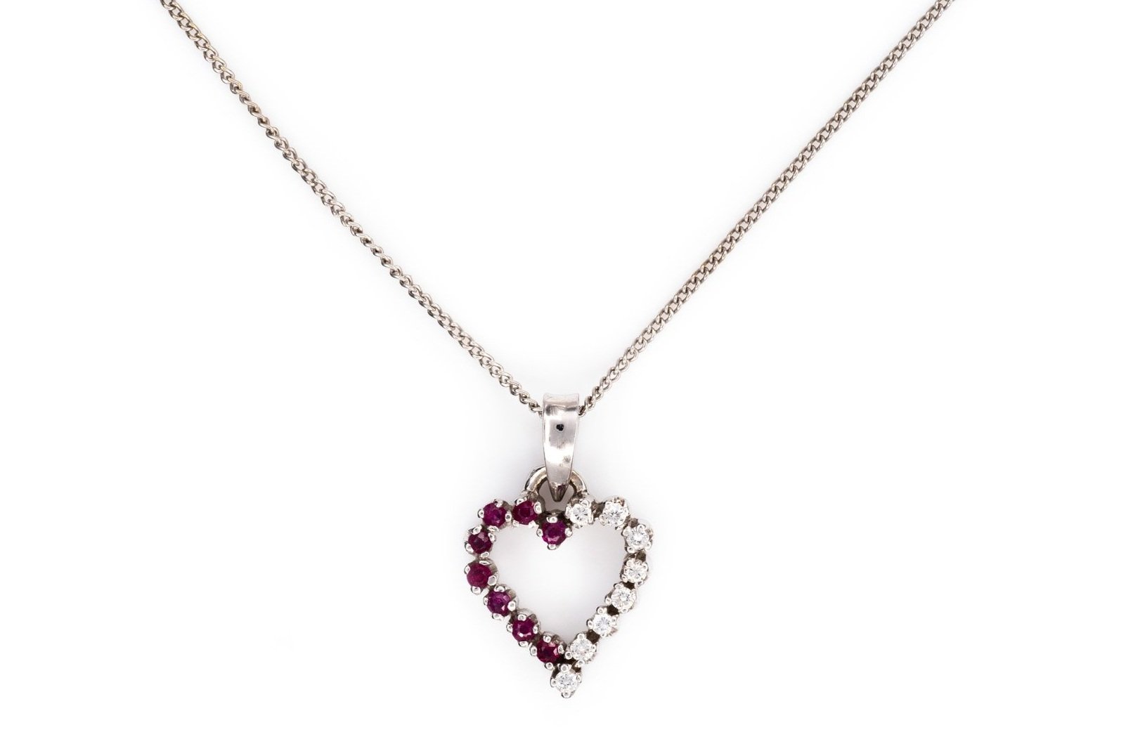 (T)White Gold Diamond Ruby Open Heart Pendant