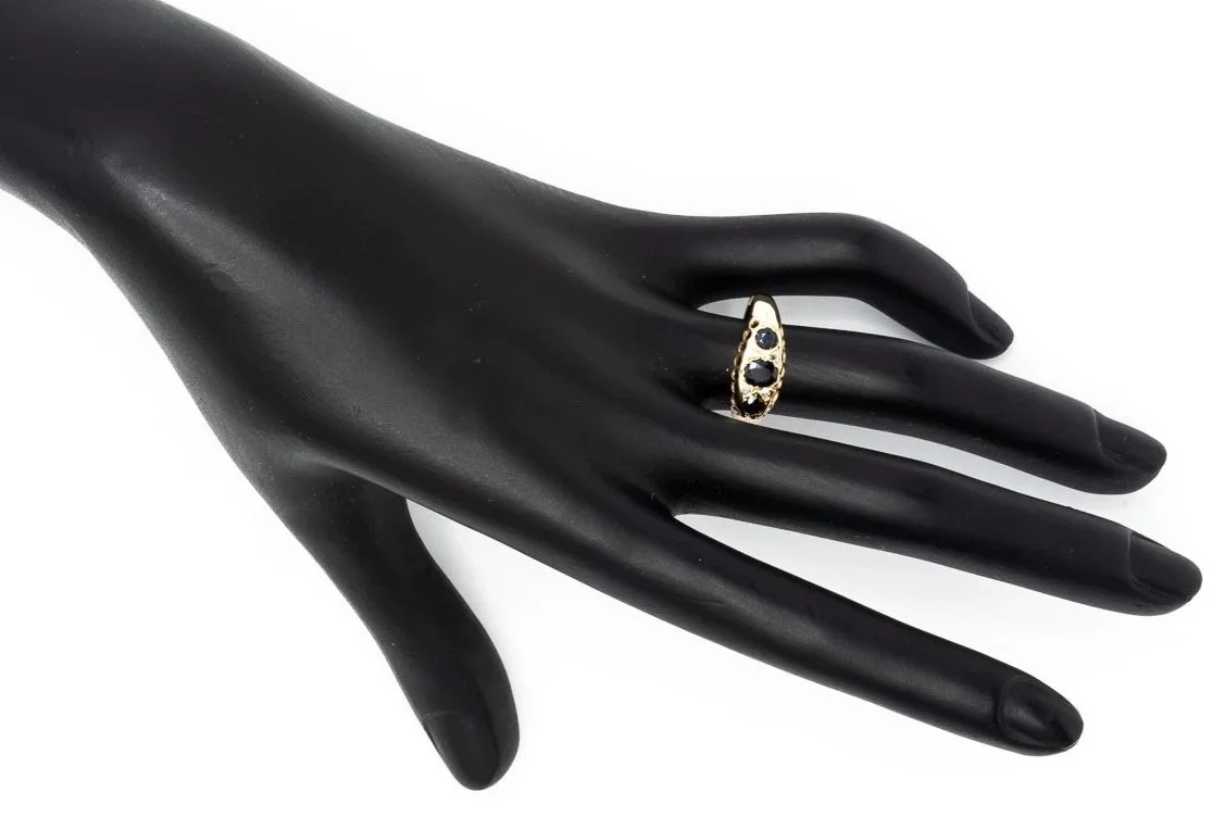 (H)Yellow Gold Diamond Sapphire Gemstone Ring