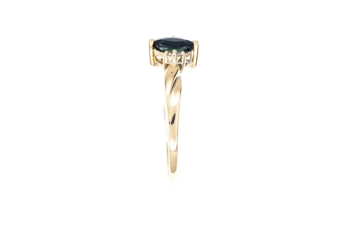(S)Yellow Gold Diamond Sapphire Gemstone Ring
