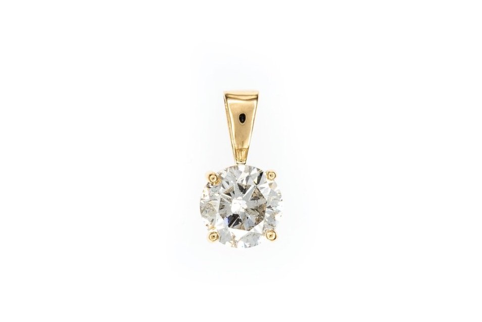 (T)Yellow Gold Solitaire Round Brilliant Cut Diamond Pendant