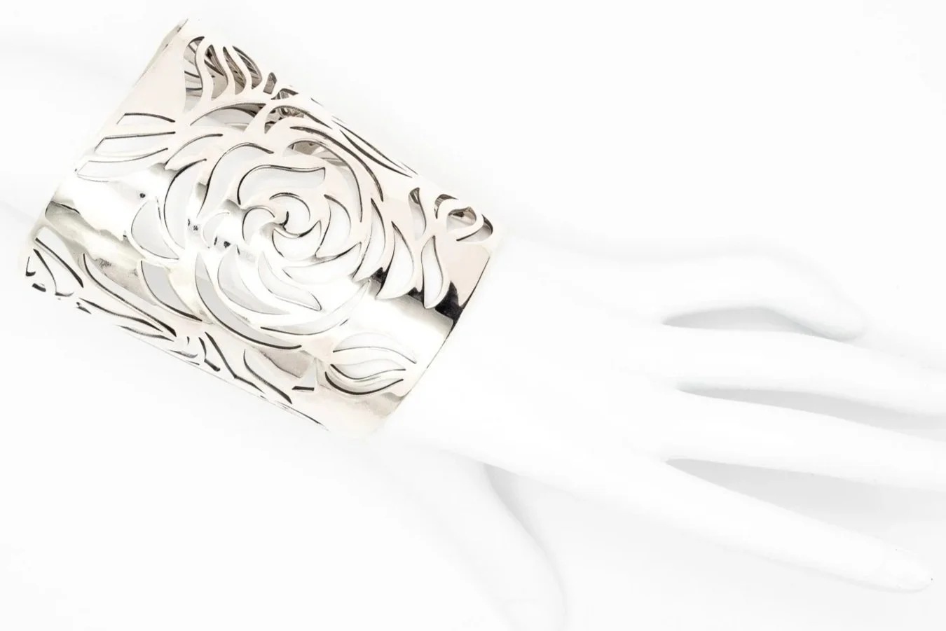 (Hb)Sterling Silver Designer Chanel Camellia Cuff Bracelet