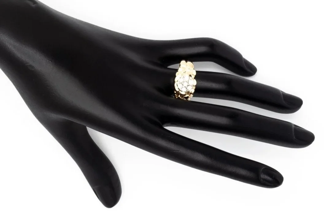 (H)Yellow White Gold Round Brilliant Cut Nugget Carved Multi Diamond Ring