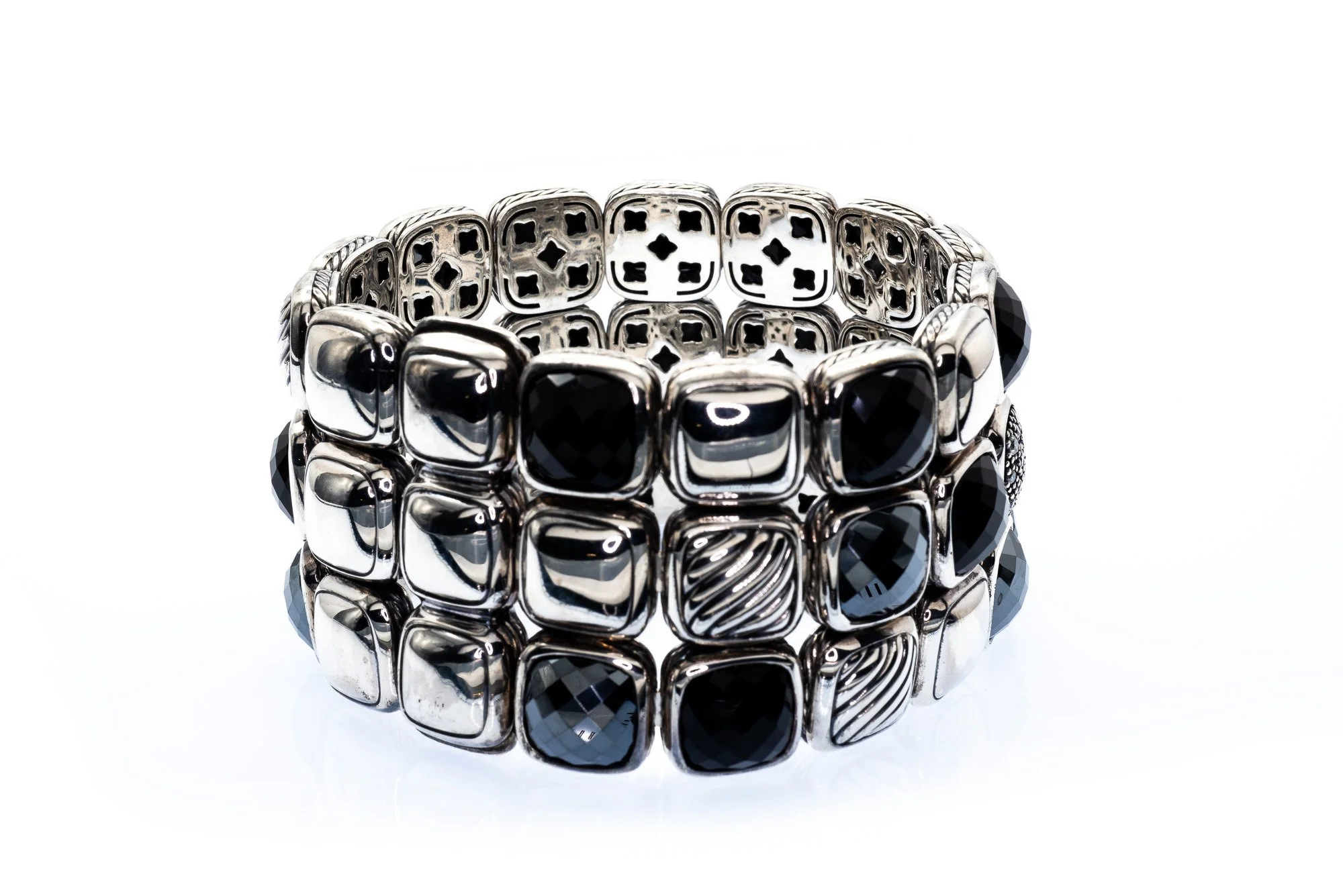 (F)Sterling Silver Hematite Onyx Diamond David Yurman Bracelet