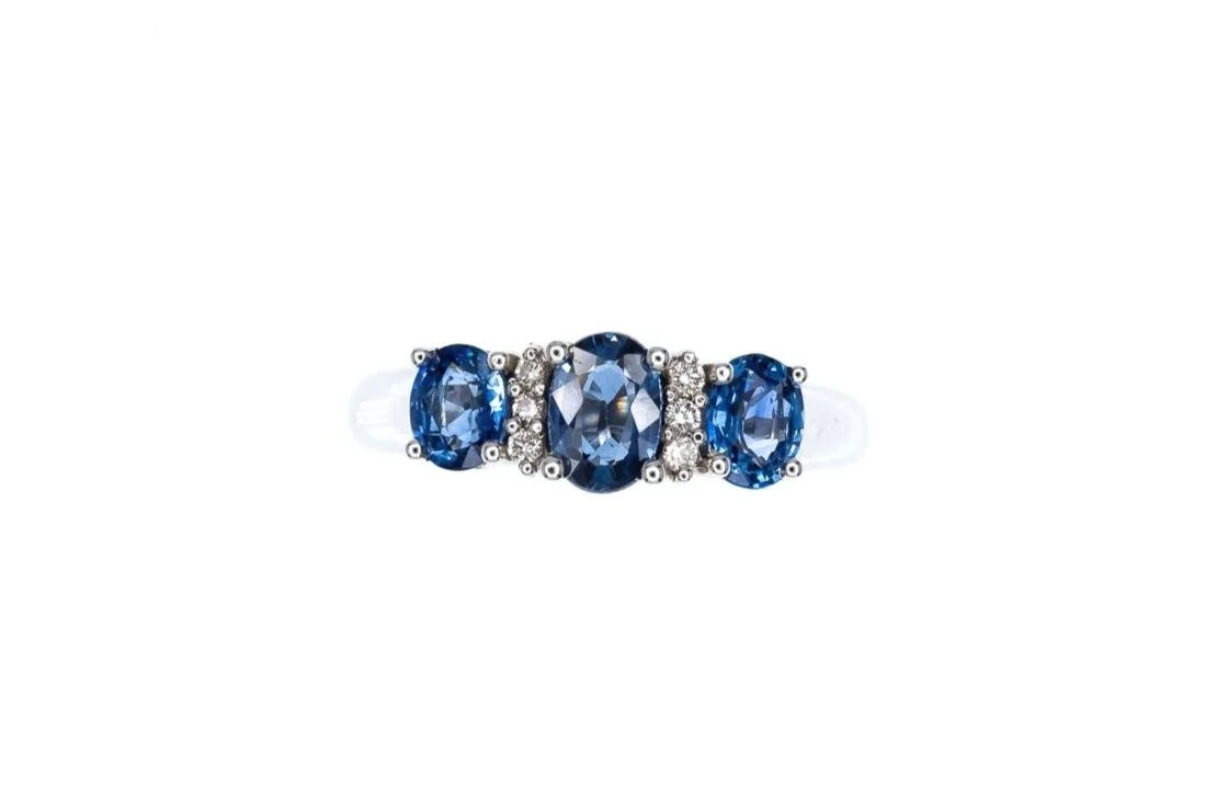 (T)White Gold Diamond Sapphire Gemstone Ring