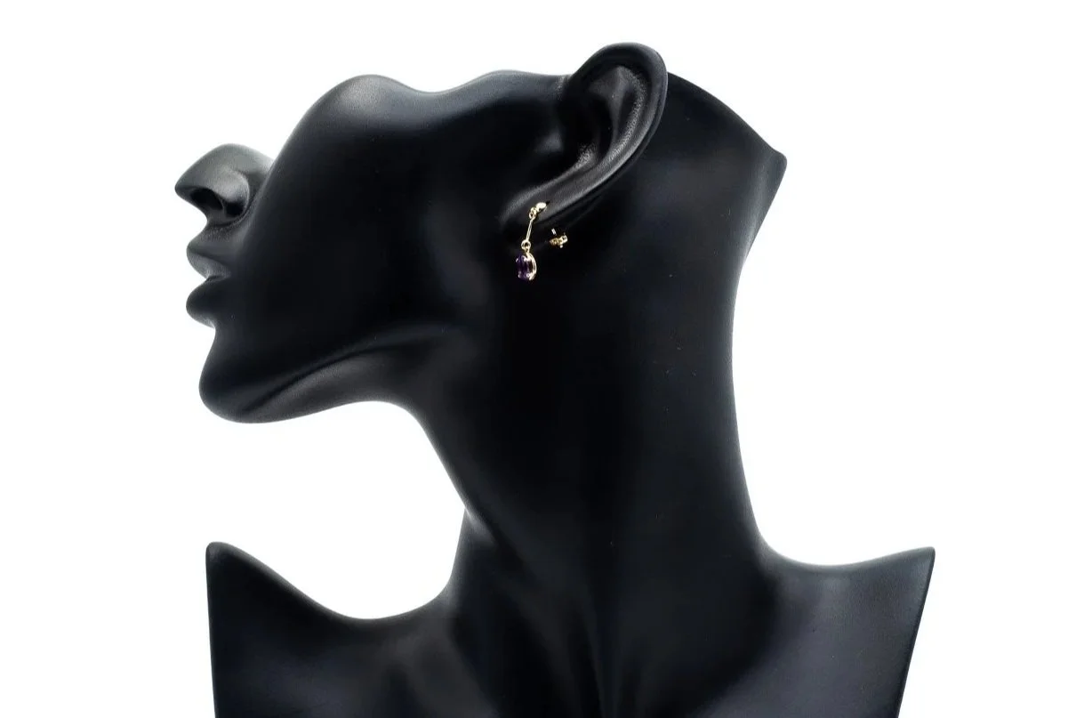 (S)Yellow Gold Solitaire Amethyst Drop Dangle Stud Earrings