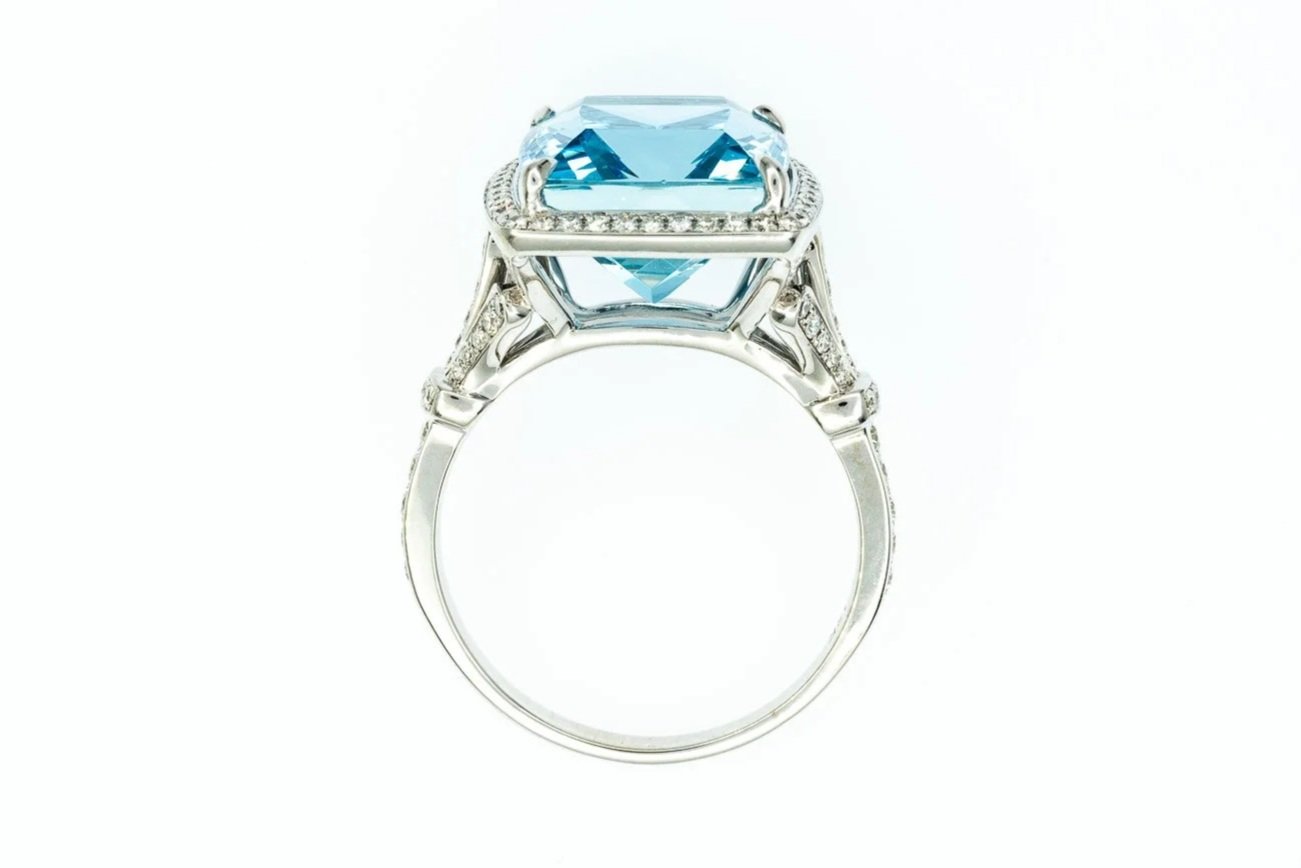 (F)White Gold Aquamarine Diamond Simon G Designer Ring