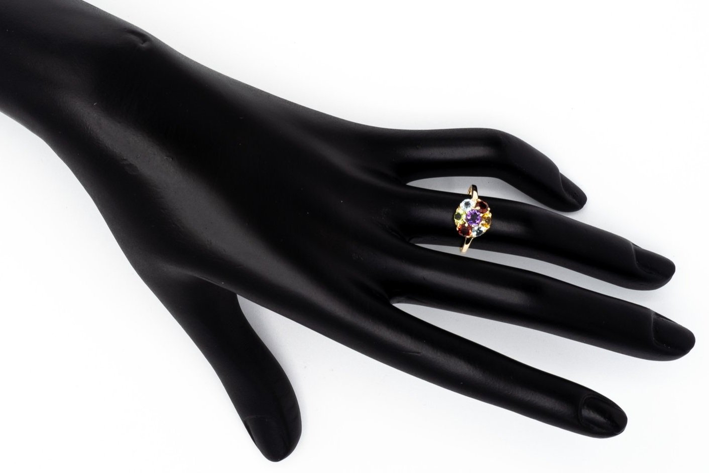 (H)Yellow Gold Amethyst Almandine Garnet Blue Topaz Gemstone Ring