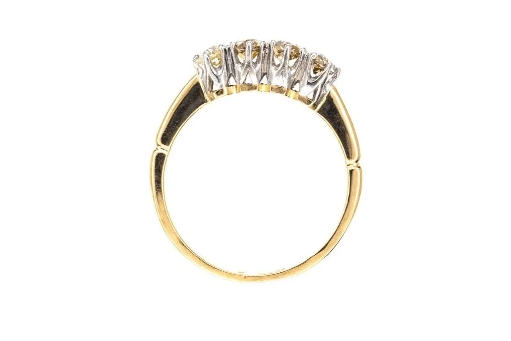 (F)Yellow White Gold Old Mine Cut Antique Four Stone Multi Diamond Ring