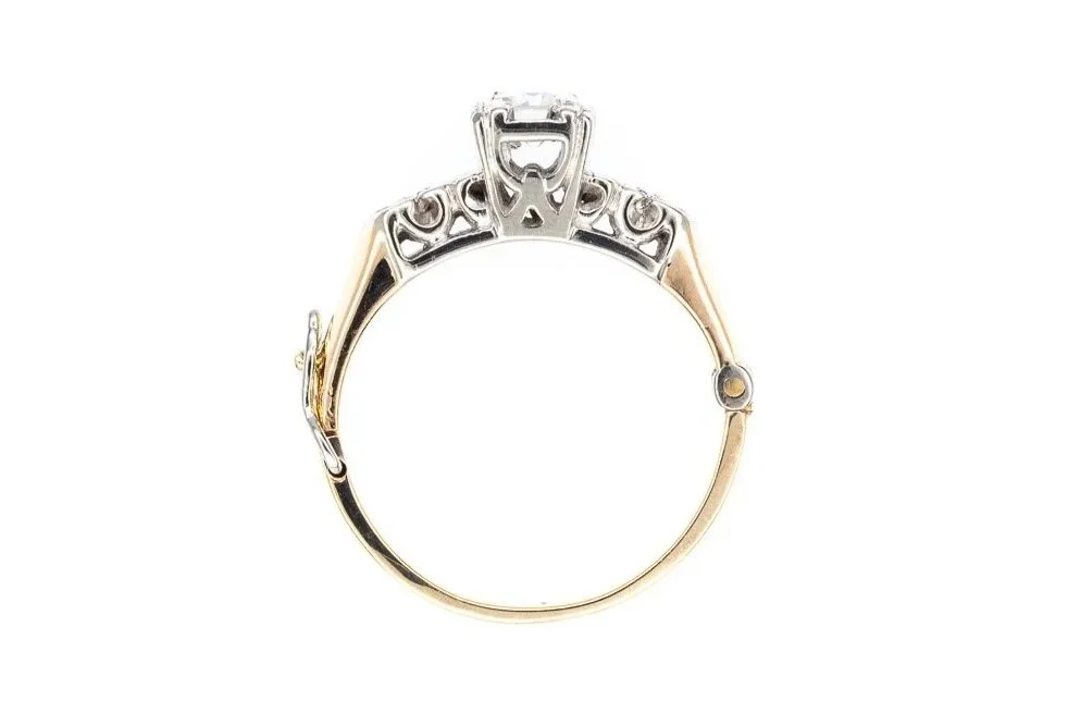 (F)White Yellow Gold Round Brilliant Cut Diamond Engagement Ring