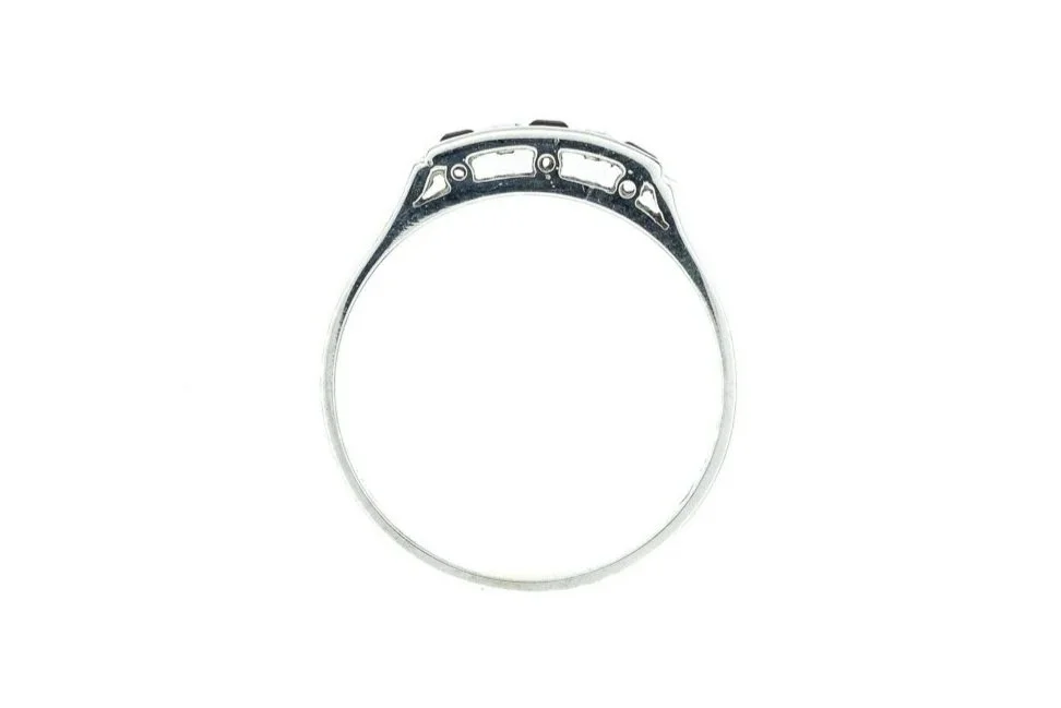 (F)White Gold Diamond Square Step Cut Ruby Band