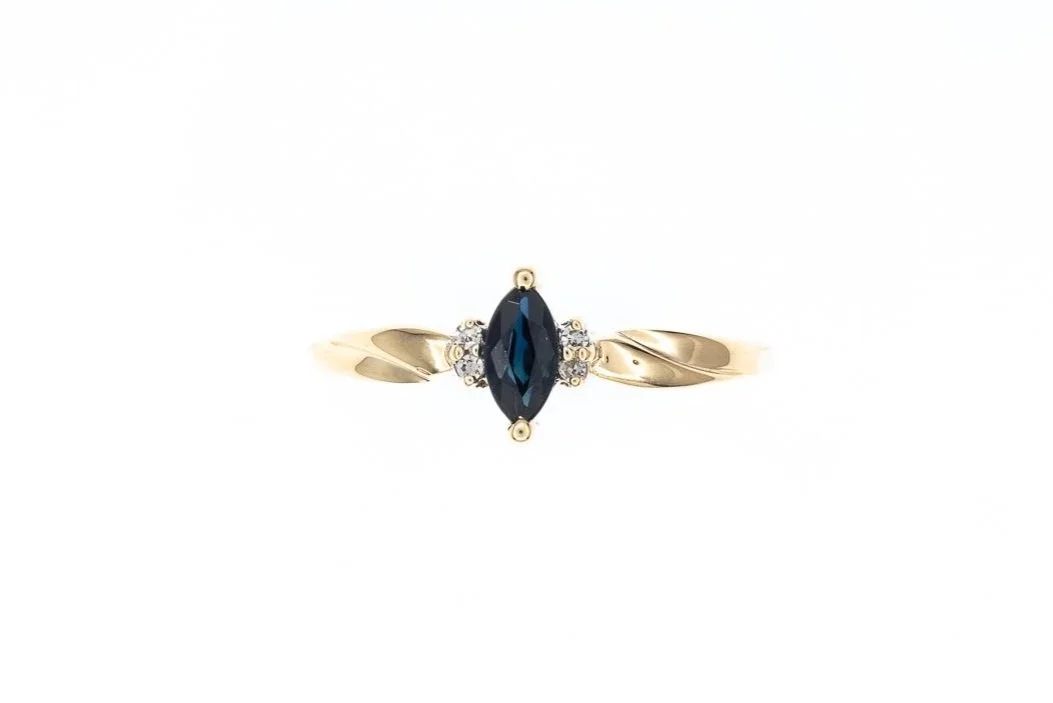 (T)Yellow Gold Diamond Sapphire Gemstone Ring