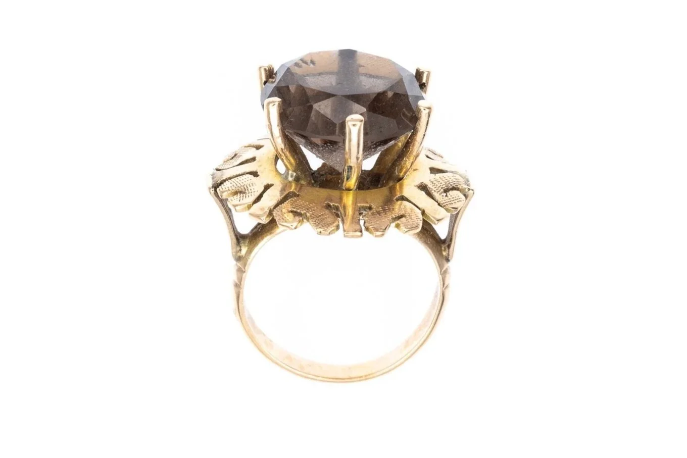 (F)Yellow Gold Solitaire Smoky Quartz Gemstone Ring
