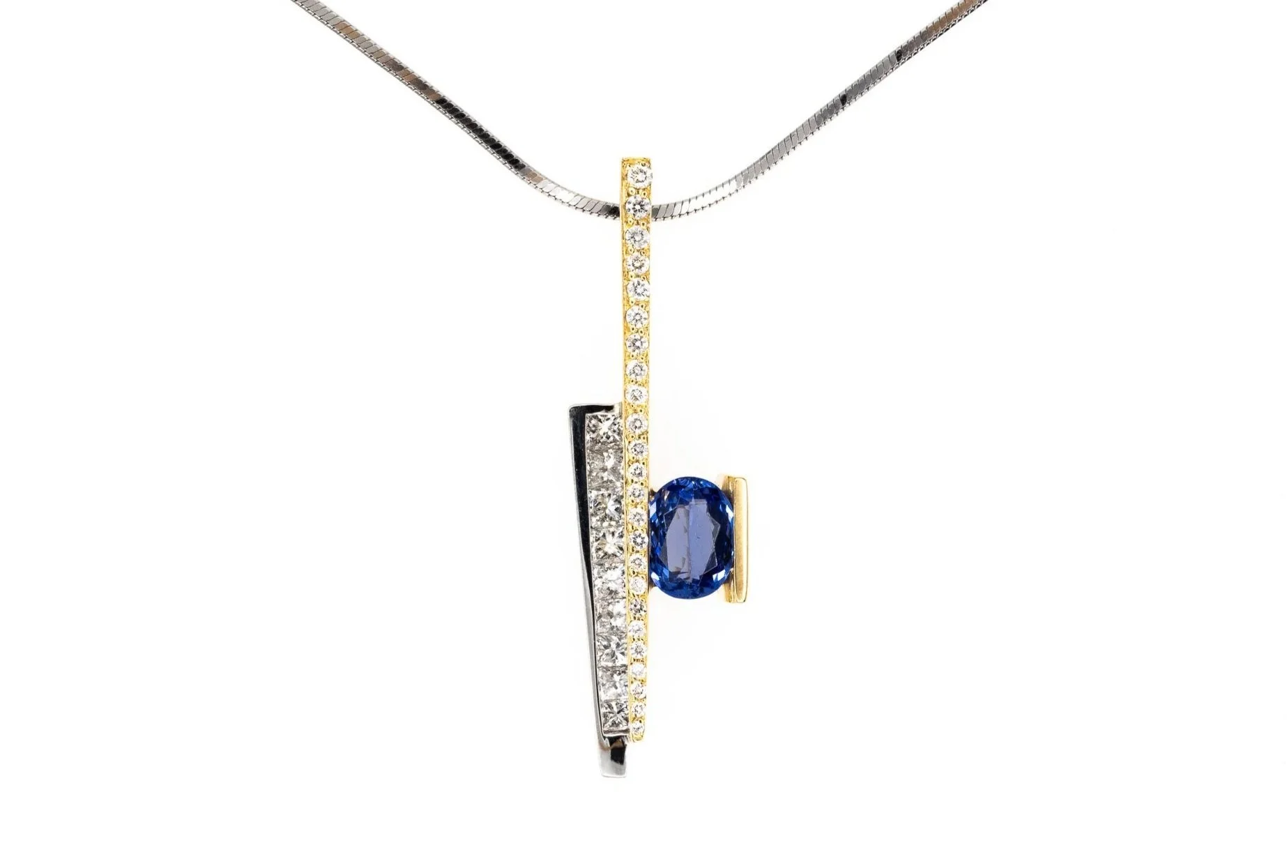 (T)White Yellow Gold Diamond Tanzanite Linear Drop Slider Pendant