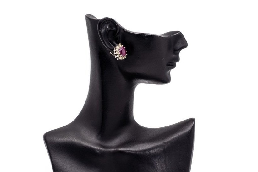 (S)White Gold Diamond Ruby Cluster Stud Earrings