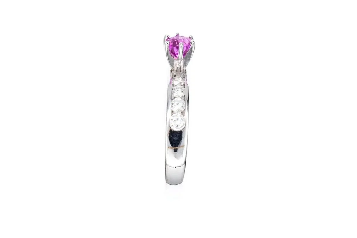 (S)White Gold Diamond Pink Sapphire Gemstone Ring