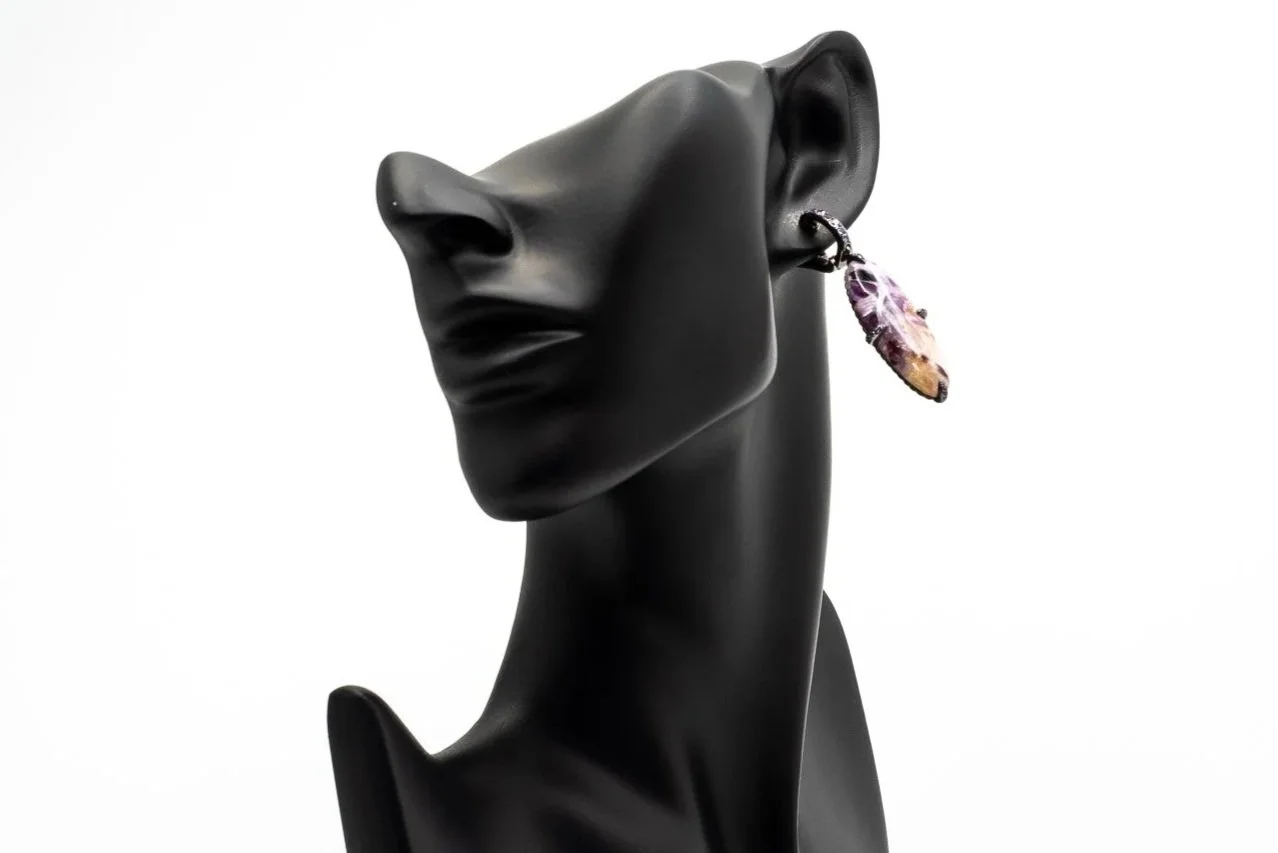 (F)Sterling Silver Yellow Gold Purple Sapphire Charoite Drop Dangle David Yurman Earrings