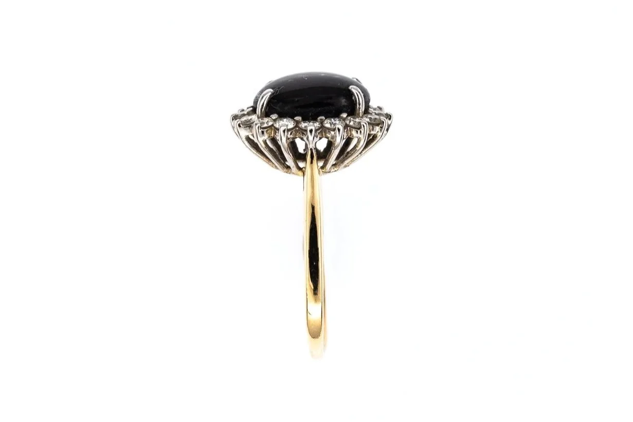 (S)Yellow White Gold Diamond Untreated Black Star Sapphire Gemstone Ring
