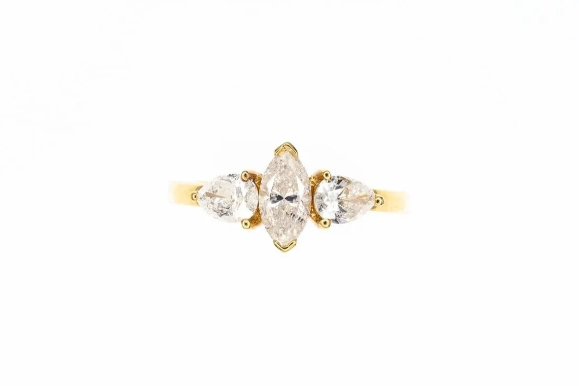 (T)Yellow Gold Marquise Pear Brilliant Cut Multi Diamond Ring