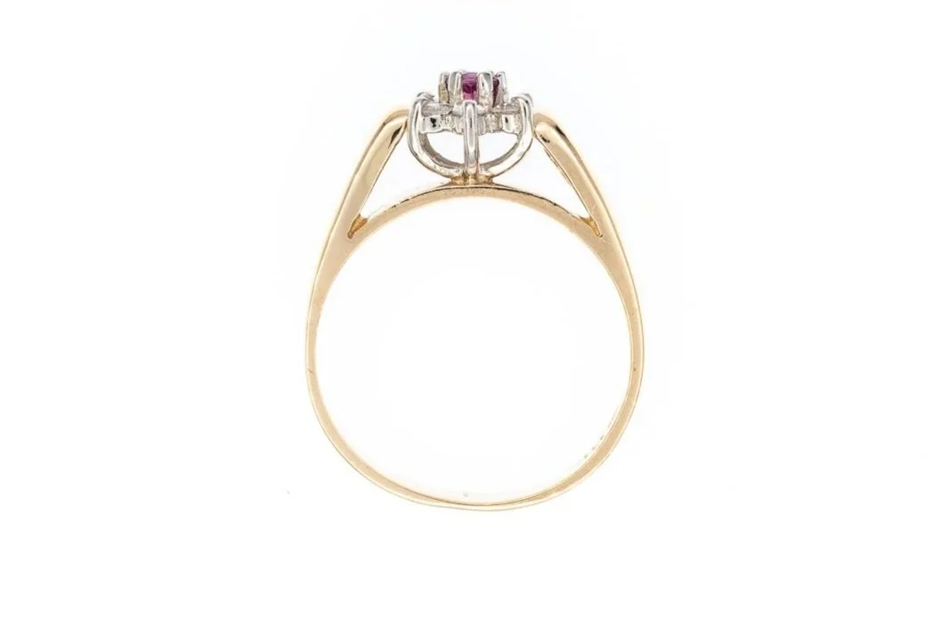 (F)Yellow Gold Diamond Ruby Cluster Gemstone Ring