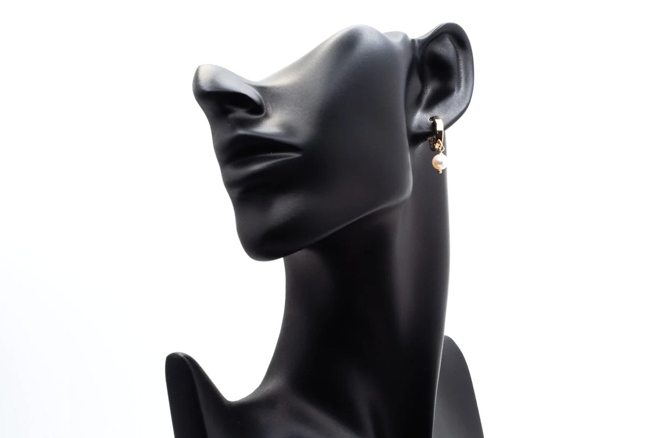 (F)Yellow Gold Freshwater Cultured Pearl Hoop Stud Earrings