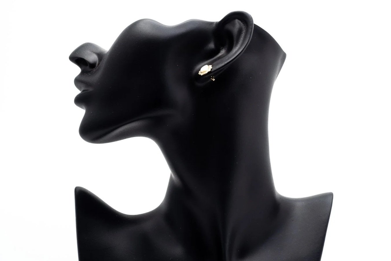 (S)Yellow Gold Solitaire White Opal Stud Earrings