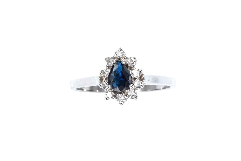 (T)White Gold Diamond Sapphire Gemstone Ring
