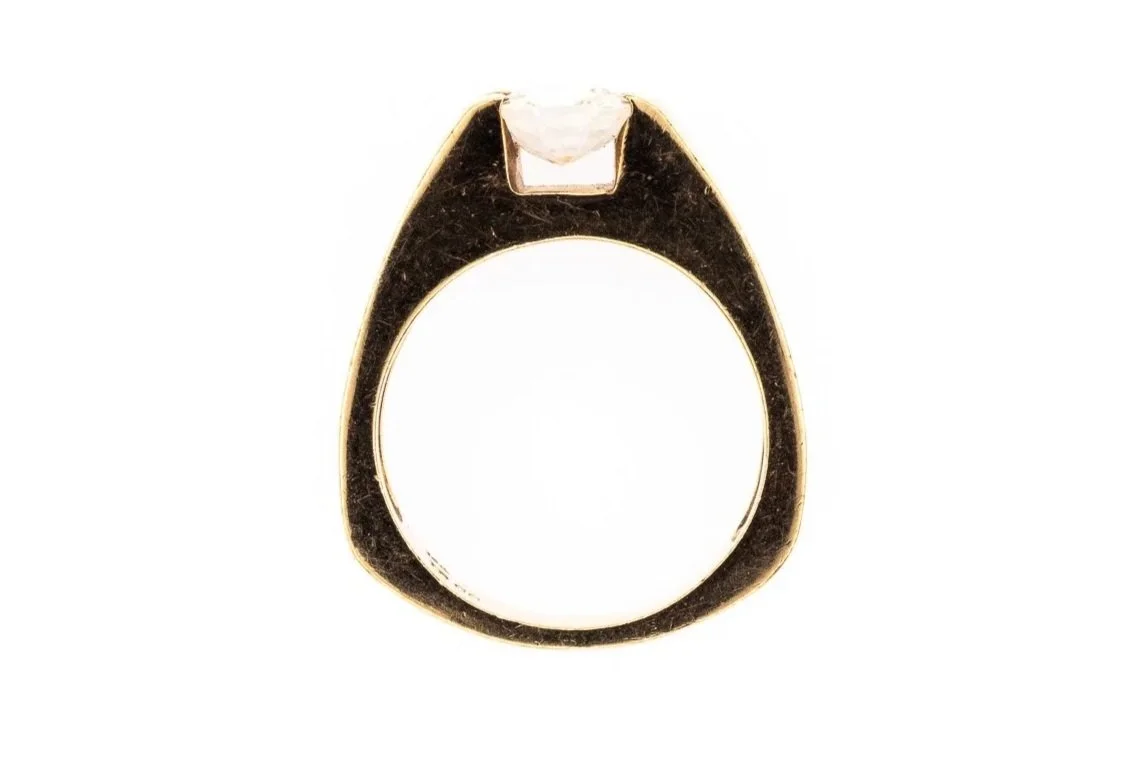 (F)Yellow White Gold Solitaire White Sapphire Gemstone Ring