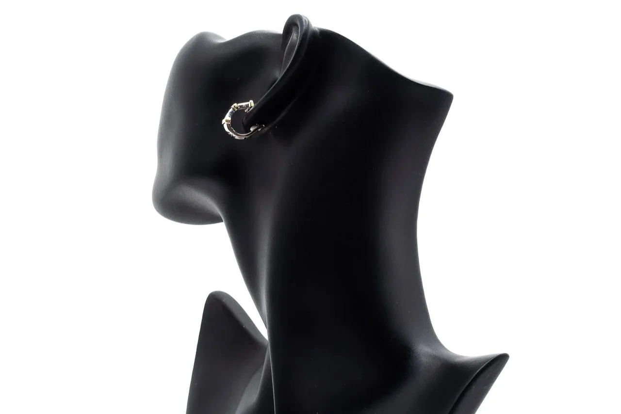 (B)White Yellow Gold Princess Cut Diamond Hoop Stud Earrings