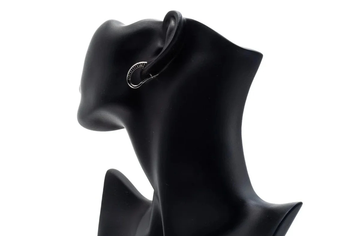 (B)White Gold Sapphire Diamond Hoop Stud Earrings