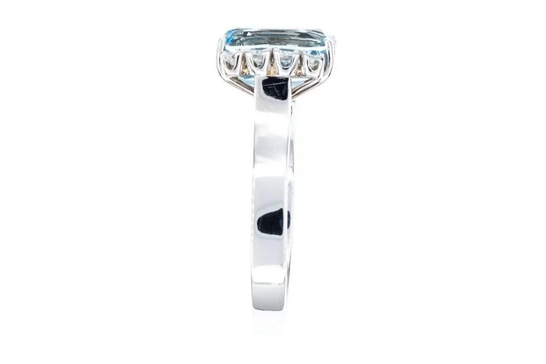 (S)White Gold Diamond Aquamarine Gemstone Ring