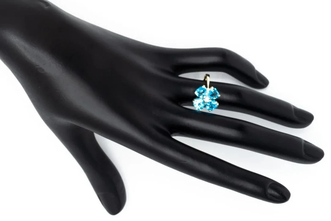 (H)Yellow Gold Diamond Blue Topaz Cluster Gemstone Ring