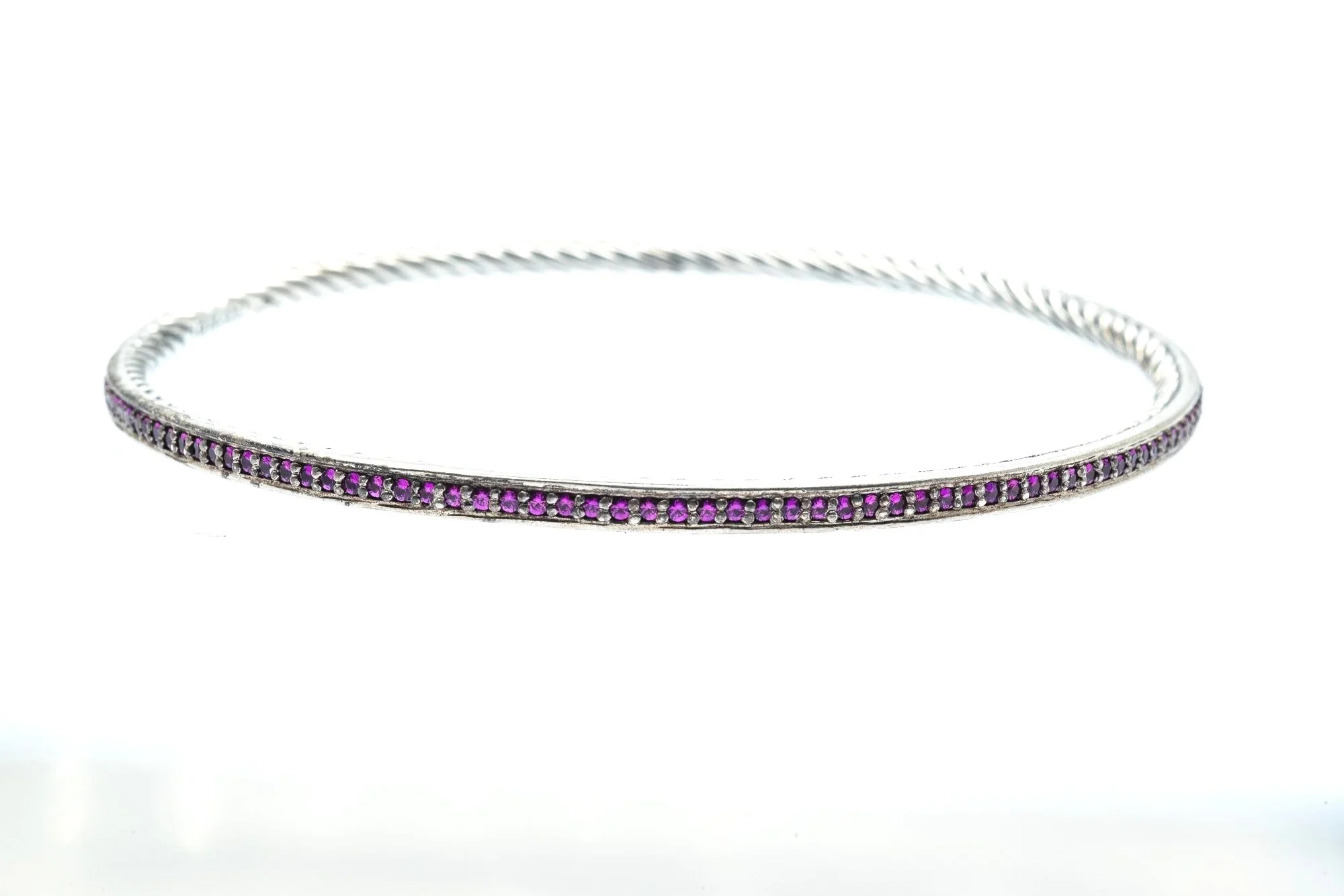 (F)Sterling Silver Rubies David Yurman Designer Cable Bangle Bracelet