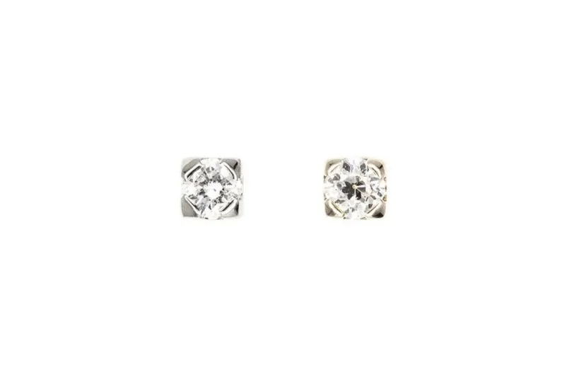 (T)White Gold Solitaire Old European Cut Diamond Stud Earrings