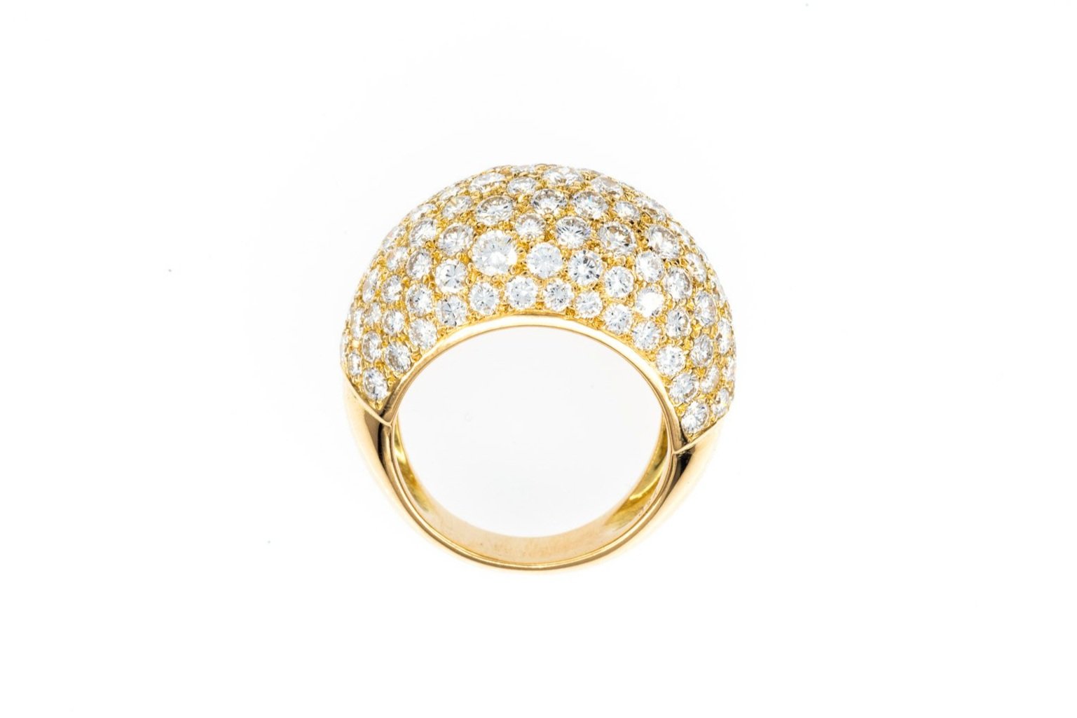 (F)Yellow Gold Designer Cartier Round Brilliant Cut Diamond Dome Ring