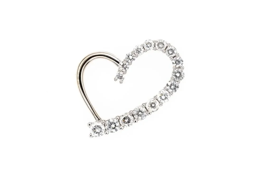 (T)White Gold Round Brilliant Cut Heart Slider Pendant