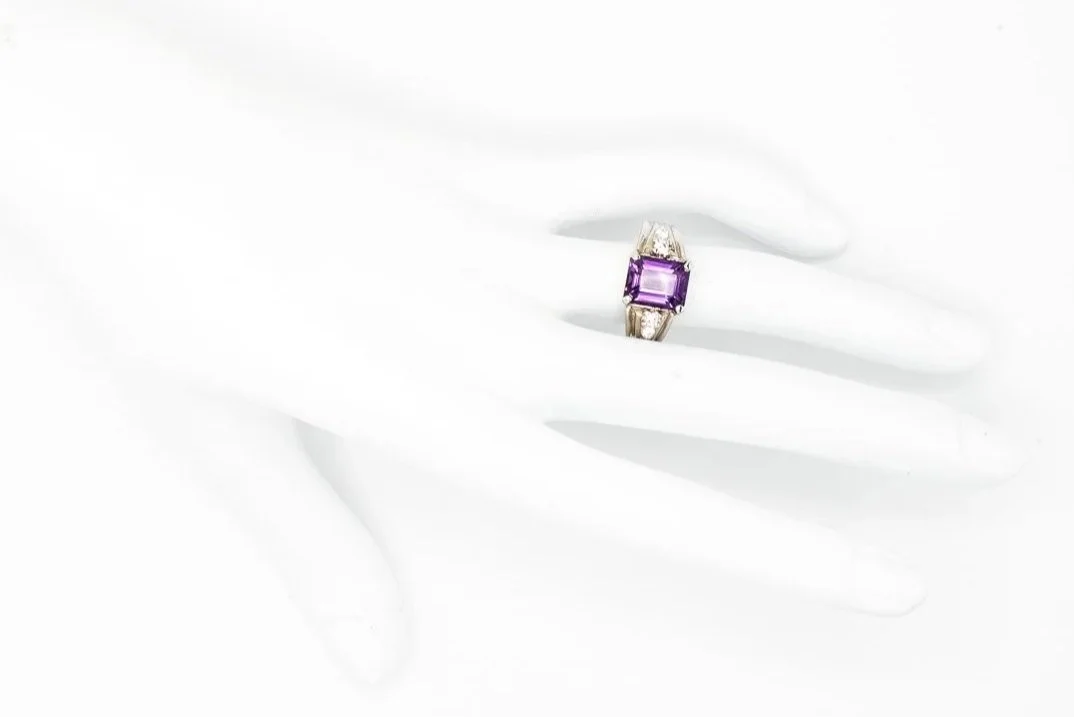(H)White Gold Cubic Zirconia Amethyst Gemstone Ring